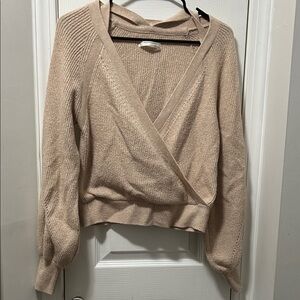 Anthropologie Cream V-Neck Wrap Sweater